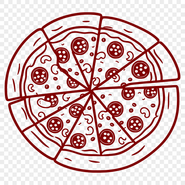 A digital illustration of a classic margherita-style pizza, perfect for graphic design and vector art projects.
