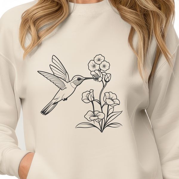 Floral Bird Design SVG Icon A colorful illustration of a hummingbird perched on a floral branch, ideal for crafts and designs.