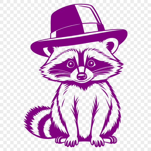 A raccoon wearing a hat in vector format, suitable for cutting machines or laser cutters.