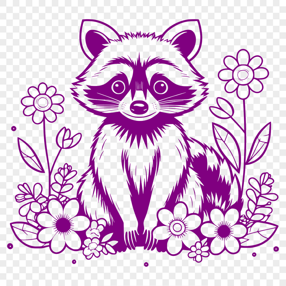 Floral Racoon Character SVG Raccoon SVG clip art illustration featuring a raccoon character with a floral design element.