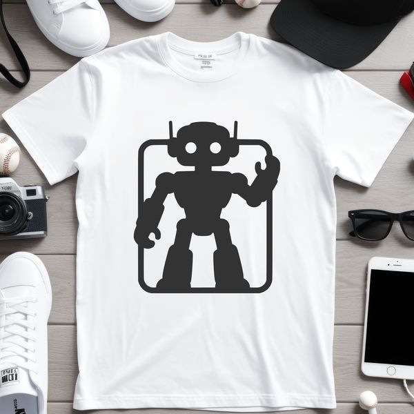 Robotic machine silhouette with metallic details in vector format.