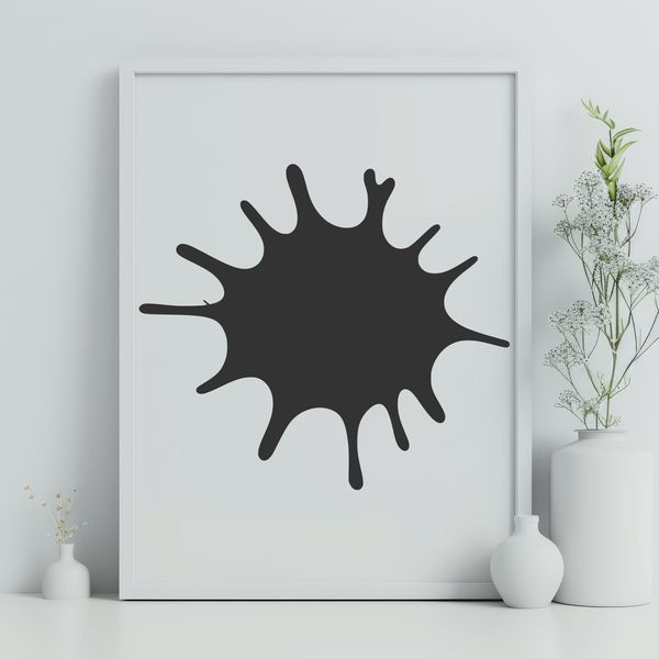 A colorful digital splat shape made from vector lines and curves.