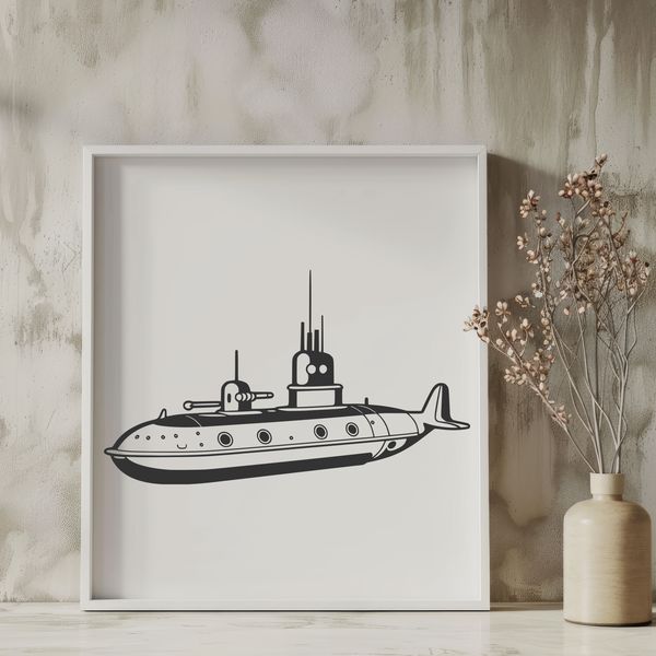 Military Submarine Design Vector A detailed illustration of a military submarine, suitable for use in vector art designs.
