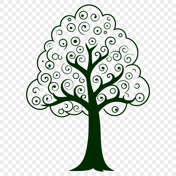 A detailed illustration of a tree with branches and roots.