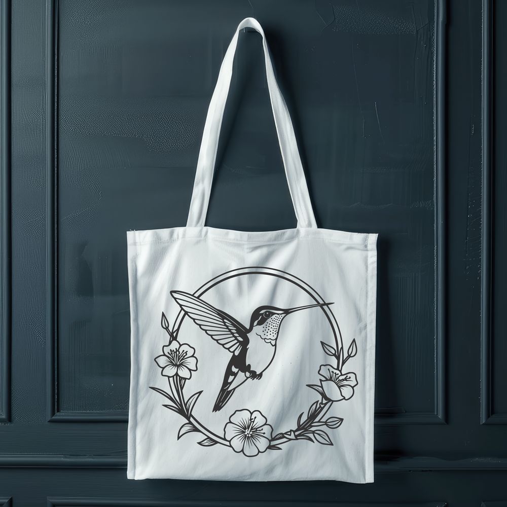 Floral Accent Bird Design Illustrated hummingbird with floral accents, suitable for digital designs and crafts.