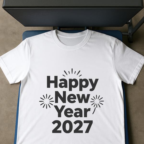 A minimalist graphic illustration of the New Year, featuring bold typography and simple lines.