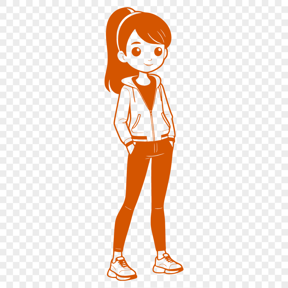 Young Girl Vector Outline A young girl silhouette in vector format, ideal for digital designs.