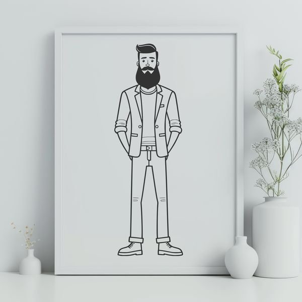 Free Male Clip Art Vector Design A male figure with a full beard depicted in a simple vector style suitable for use in various design applications.
