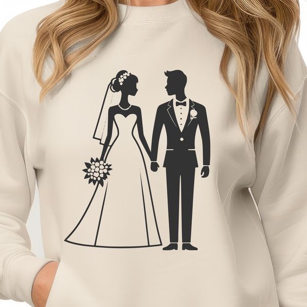 Beautiful Wedding Couple Silhouette A wedding illustration featuring a bride and groom embracing.