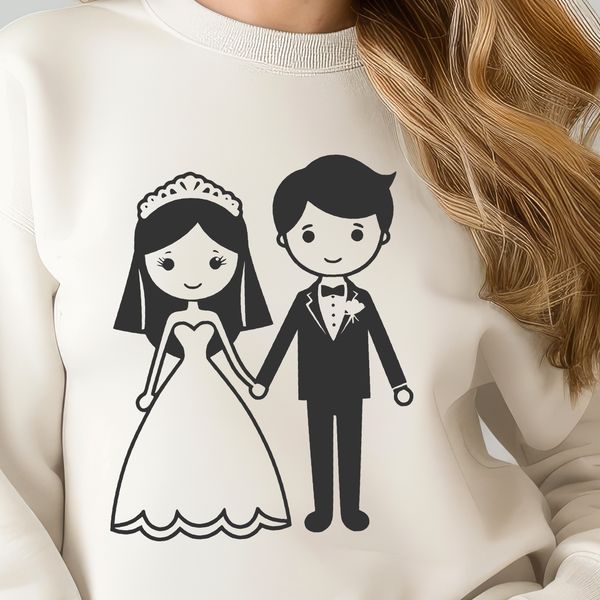 Bride and Groom SVG Clip Art A wedding illustration featuring a bride and groom in a romantic setting, suitable for personal or commercial use.