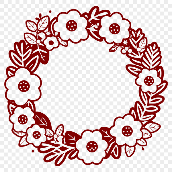 Traditional Hand-Drawn Flower Garland A hand-drawn floral design in vector format, resembling a traditional circular wreath.