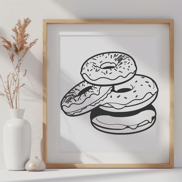 A colorful illustration of a single donut with frosting and sprinkles.