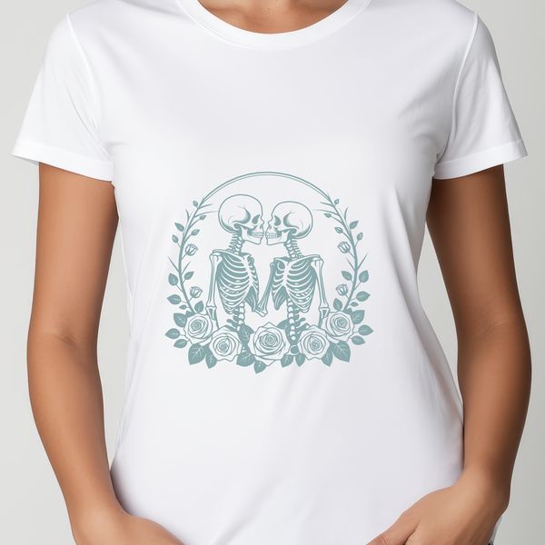 Stylized Floral Skeletons Illustration A stylized illustration of skeletons surrounded by floral elements, perfect for Valentine's Day designs.