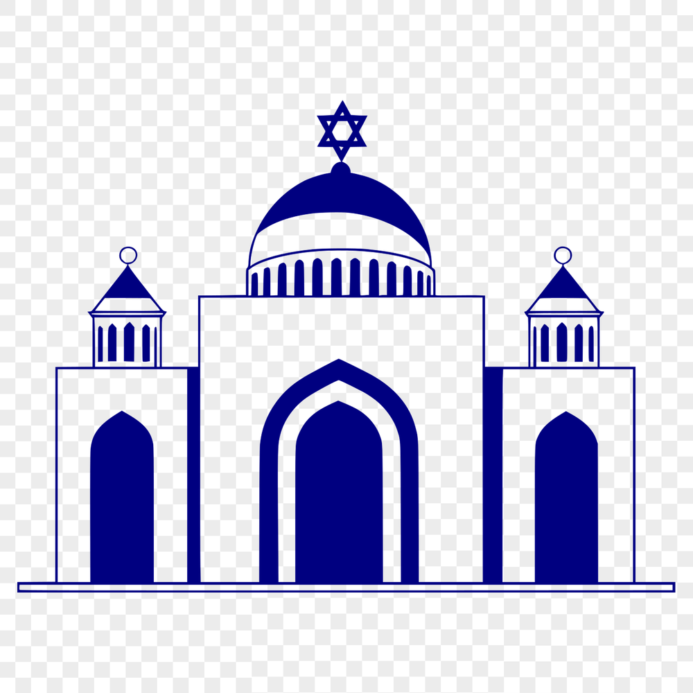 Synagogue Architectural Design An architectural illustration of a synagogue with a focus on its religious features.