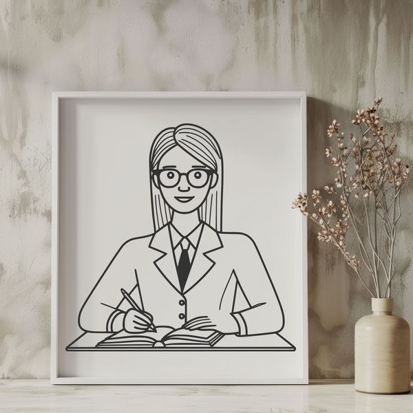Minimalist Female Educator Icon A minimalist illustration of a woman in a professional setting, representing the education profession.