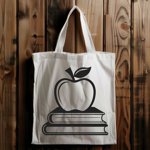 Teacher's Desk with Open Apple Resource A digital illustration of a teacher's desk with an open Apple Book, showcasing educational resources and teaching tools.