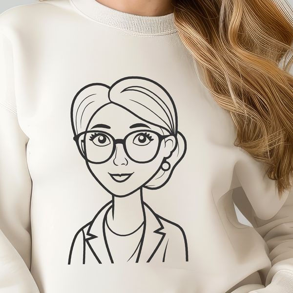 SVG Teacher Illustration - Perfect for Educational Themes A cartoon illustration of a female teacher standing in front of a classroom, representing the education profession.