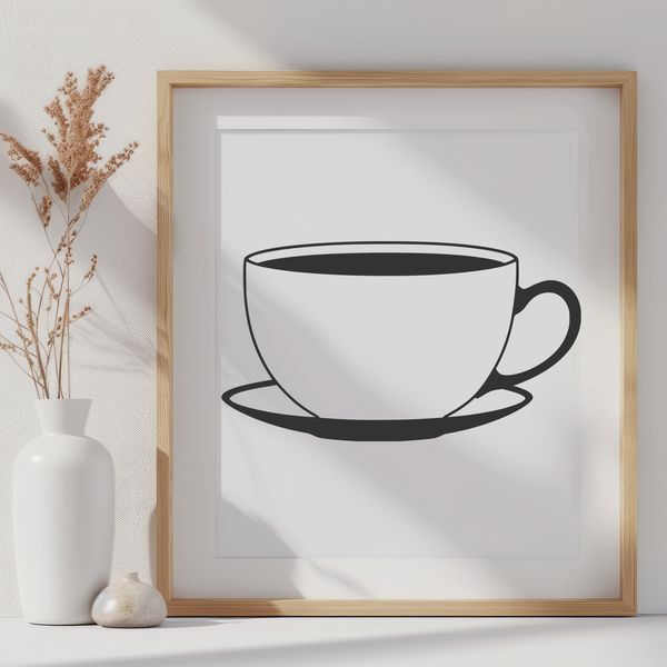 Teacup Illustration in Vector Format A detailed vector illustration of a teacup with a curved handle and saucer.