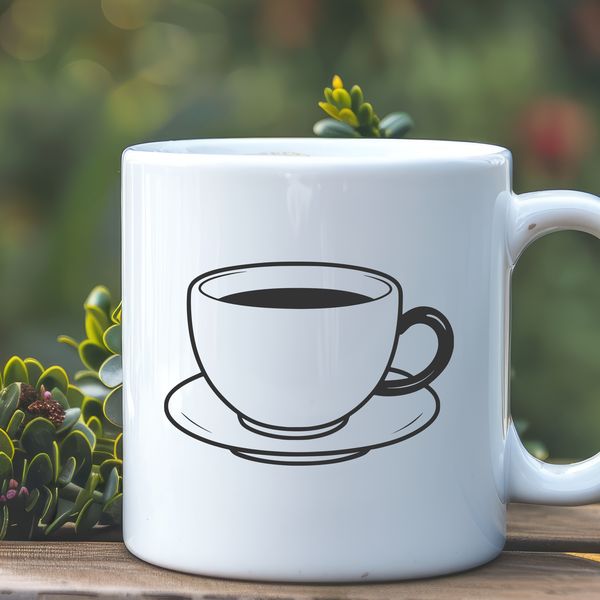 Vintage Teacup Illustration A simple illustration of a ceramic teacup with a handle and saucer.