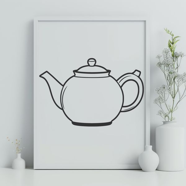 Stainless Steel Tea Pot Vector Art A stainless steel teapot with a spout and handle, suitable for tea drinking.