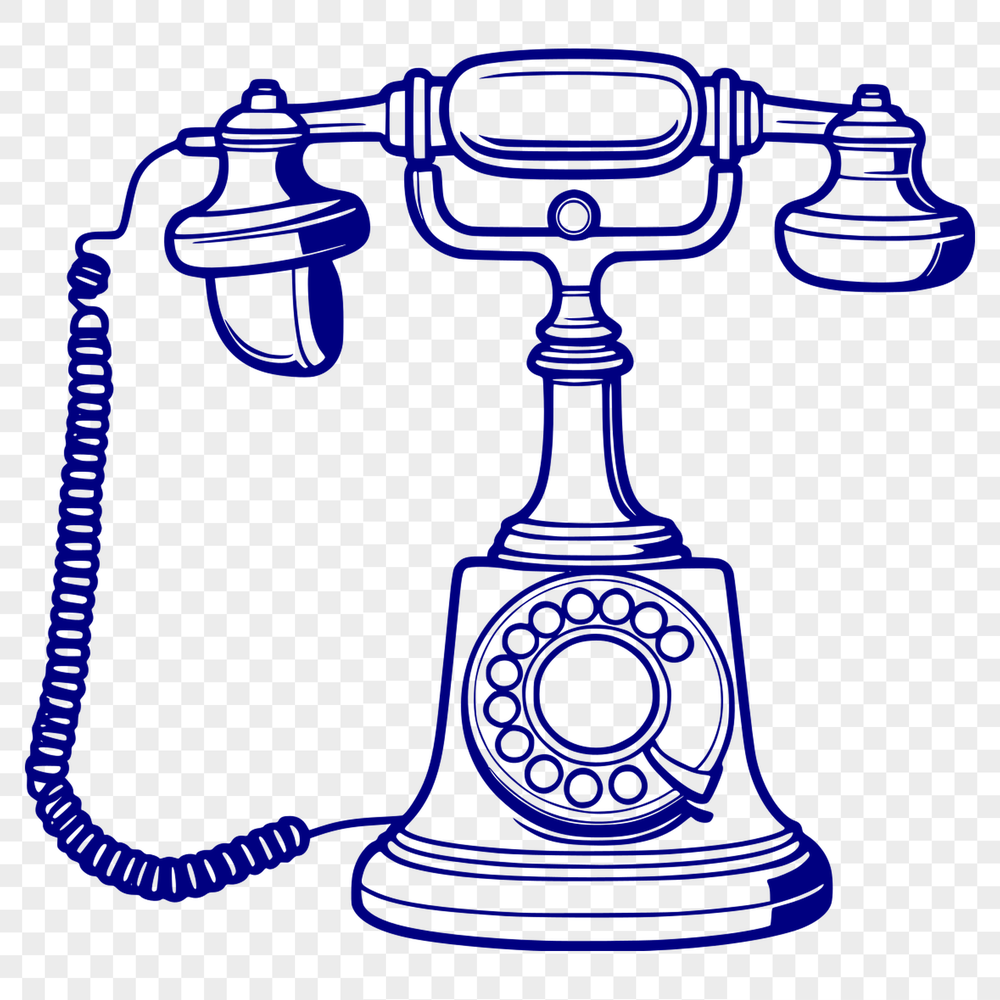 A simple illustration of a classic telephone with a retro design.