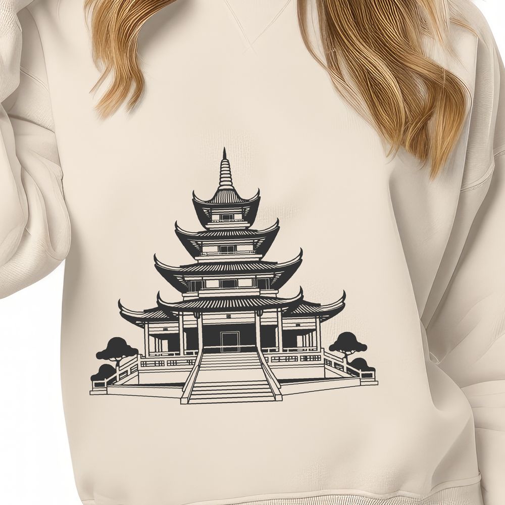 Traditional Religious Building SVG Design Buddhist temple illustration featuring traditional architecture and ornate details.