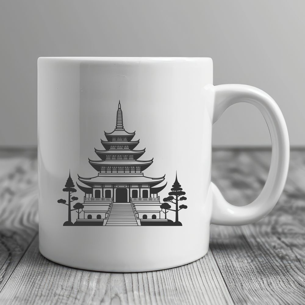 Sacred Asian Temple Illustration Illustration of a traditional Buddhist temple architecture with intricate details, suitable for vector design projects.
