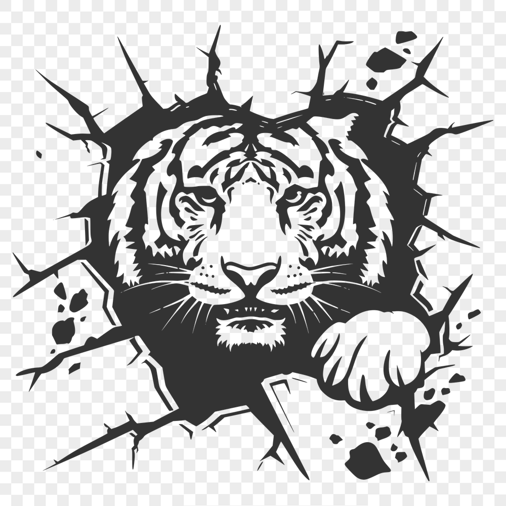 Free Tiger Smashing Through Wall DXF