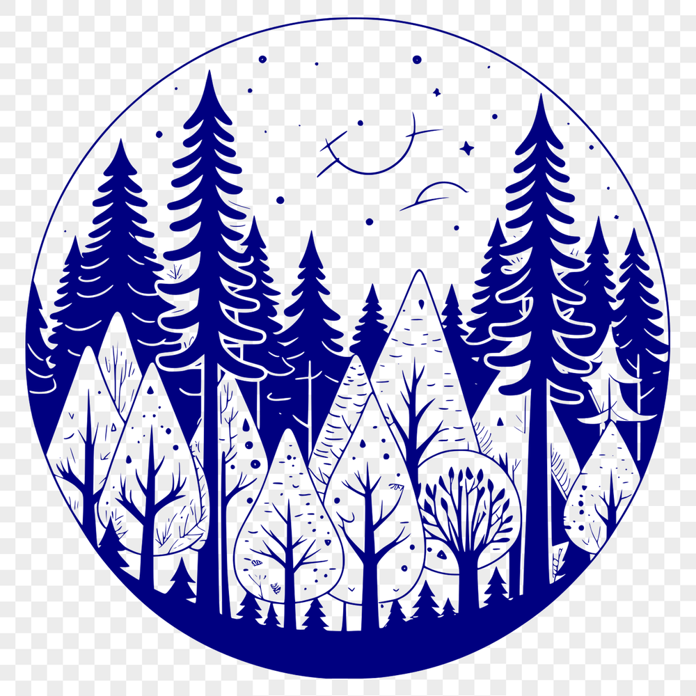 Forest Landscape Vector Design Template A detailed vector illustration of a dense forest with various trees and foliage.