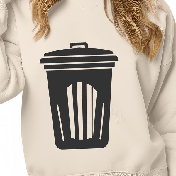 An outline vector design of a standard household waste container with a removable lid.