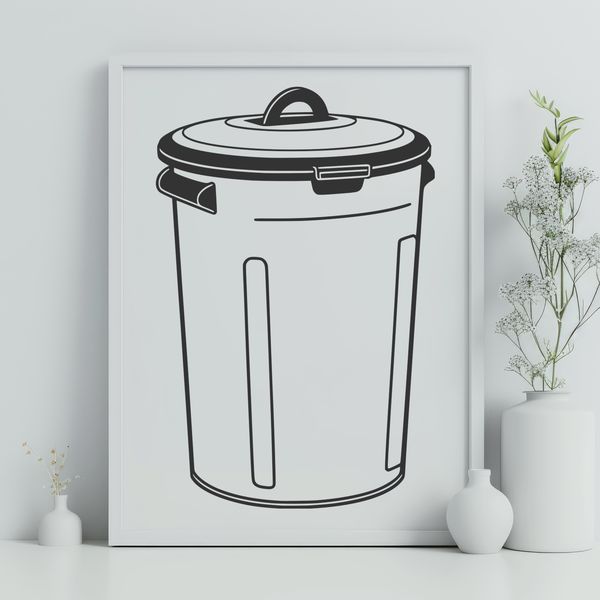 Modern Trash Bin Design A stainless steel trash can with a lid and handle, suitable for vector graphics and design.