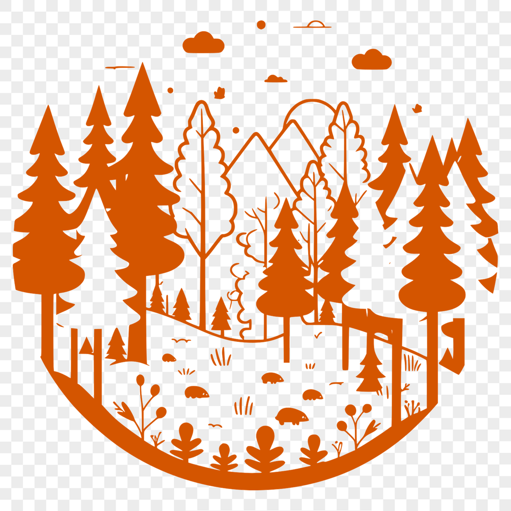An SVG vector design featuring a dense forest scene with intricately drawn tree shapes.