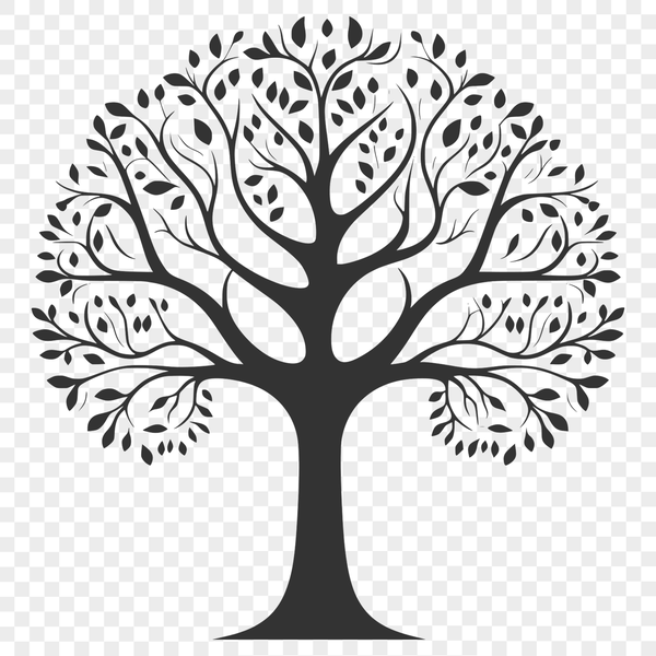 A detailed illustration of a tree with intricate branches and foliage, suitable for use in various design applications.