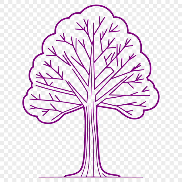 Free Clip Art Tree SVG File A stylized illustration of a tree with branches and leaves, suitable for use in digital design projects.
