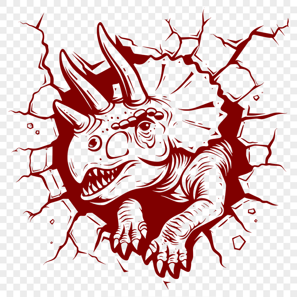 Artistic Triceratops Smashing Through Wall PNG