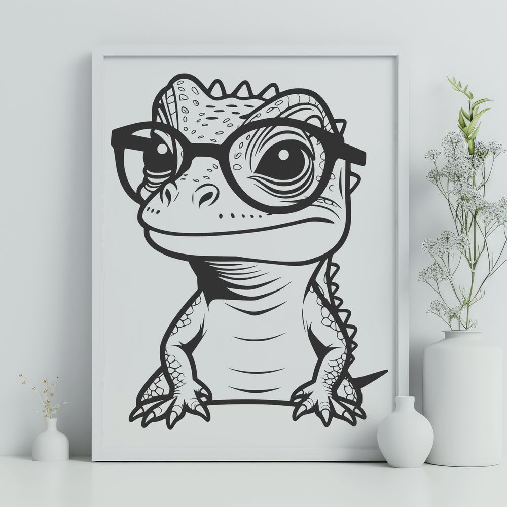 Friendly Reptile Character Vector A cartoon lizard illustration wearing glasses, suitable for clip art and vector design.