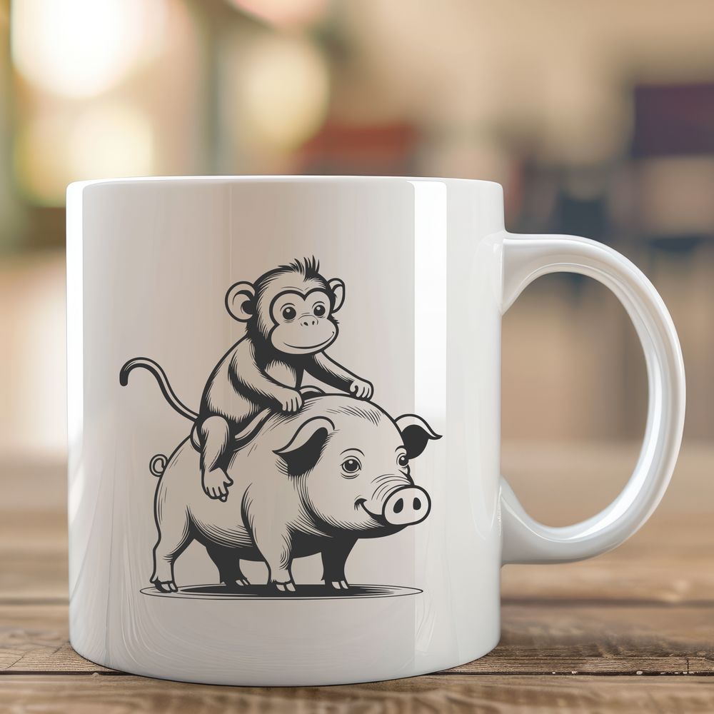 Cartoon Monkey-Pig Illustration SVG A cartoon monkey-pig hybrid animal designed as vector art for various uses.