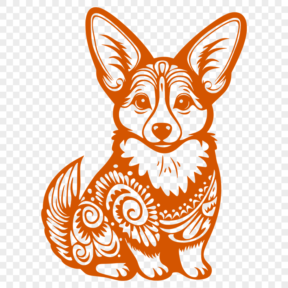 Ornate Corgi SVG, PNG, PDF And DXF Files