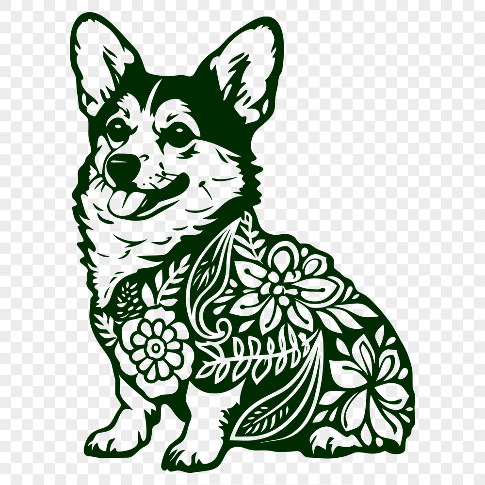 Ornate Sitting Corgi PNG