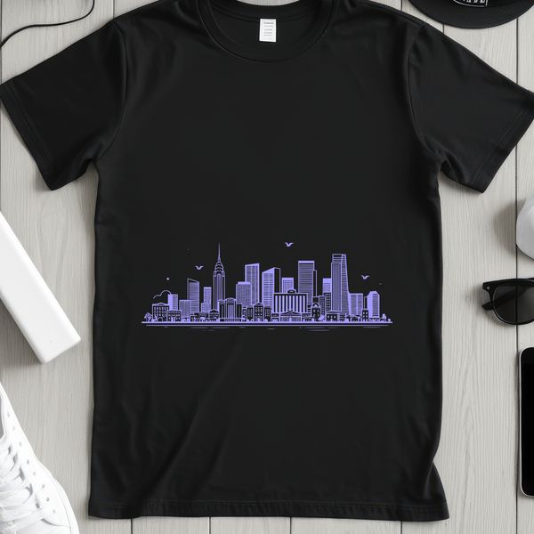 A digital representation of a city's urban landscape with tall buildings and streets.