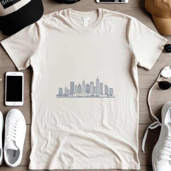 Modern Metropolis Clipart Design A digital illustration of a modern cityscape with tall buildings and busy streets.