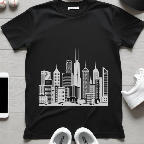 A detailed digital representation of a bustling urban landscape with iconic skyscrapers and buildings.