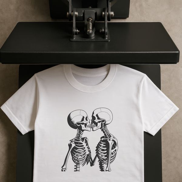 Couple Skeleton Hug A stylized illustration of a skeleton couple embracing, perfect for Valentine's Day designs.