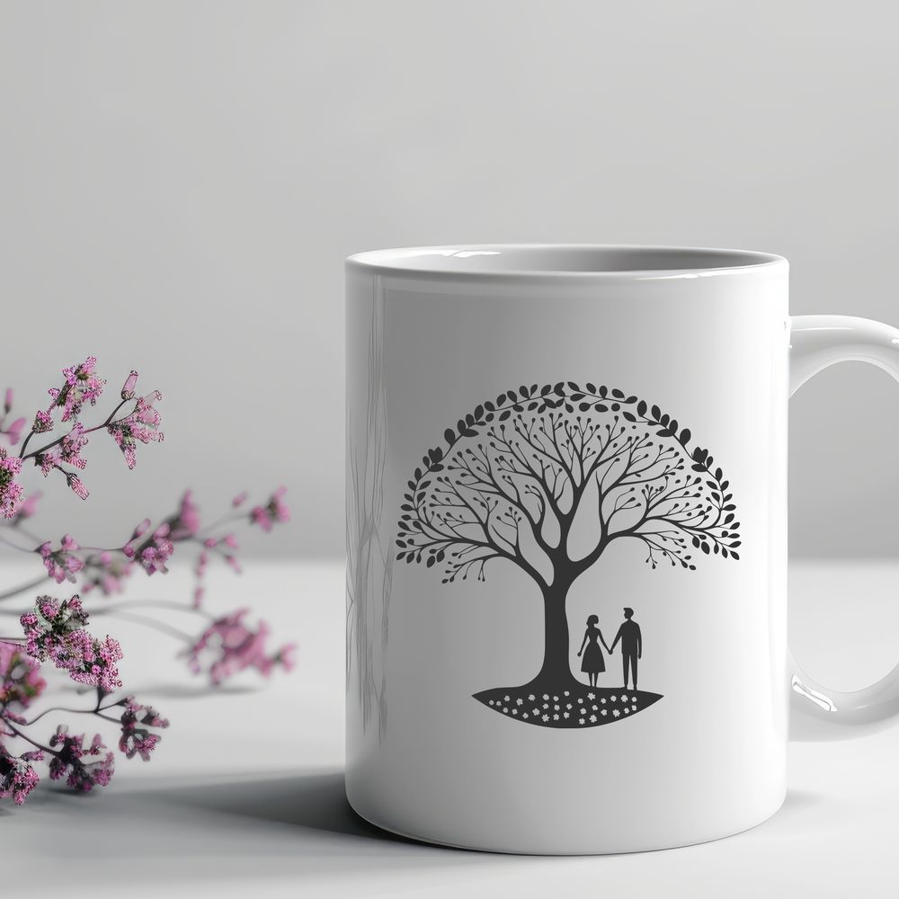Interconnected Tree Hearts A stylized illustration of intertwined tree branches forming a heart shape, symbolizing eternal love.