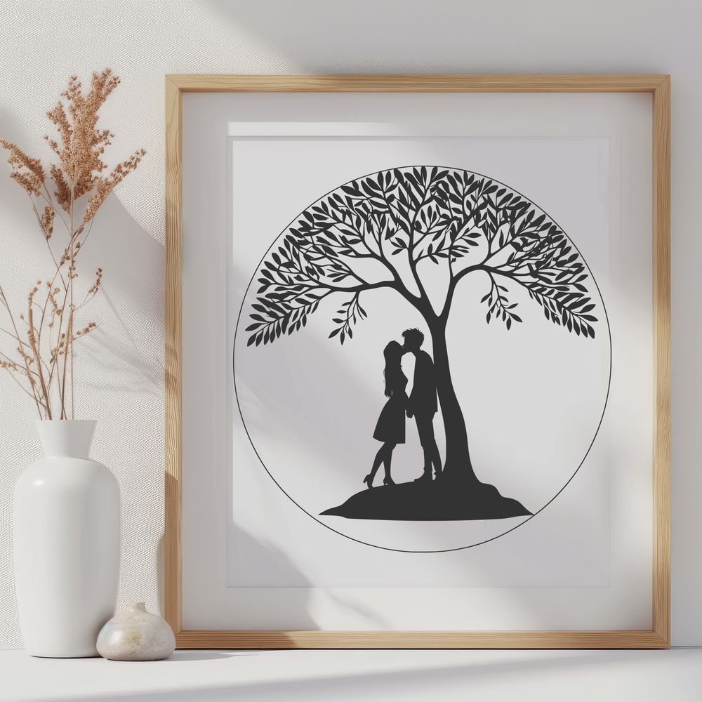 Ornate Tree Silhouette An ornate tree with intertwined branches, representing the union of two lovers.