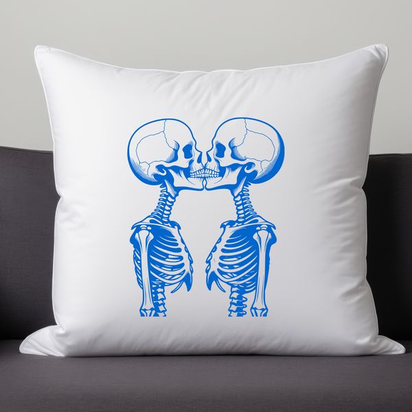 Embracing Skeleton Couple Illustration A stylized illustration of a skeleton couple embracing, suitable for Valentine's Day-themed projects.