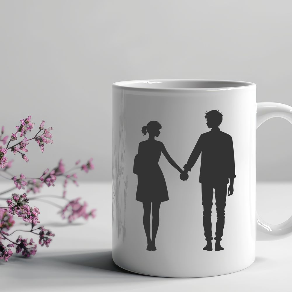 Intertwined Lovers Under Blooming Tree A stylized illustration of intertwined lovers under a blooming tree, perfect for wedding or Valentine's Day designs.