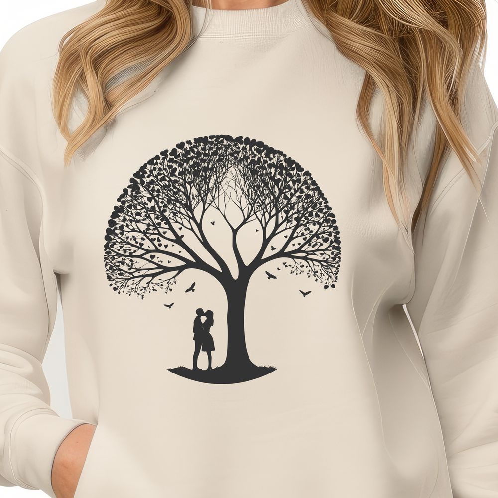 Entwined Love Tree Design A stylized tree with intertwined branches and leaves, symbolizing love and connection.