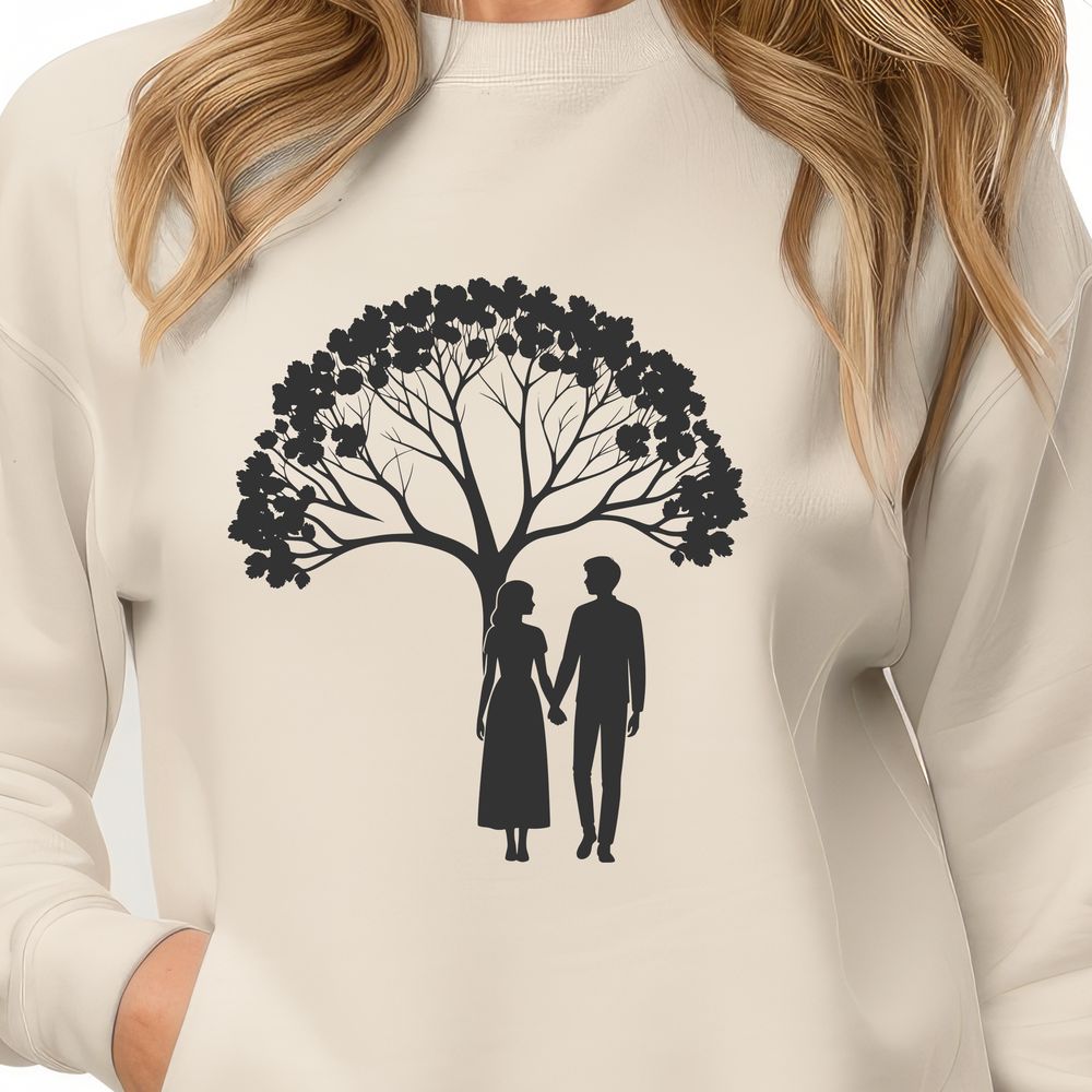 Entwined Branches Symbolism Illustrated tree with intertwined branches, symbolizing love and unity.