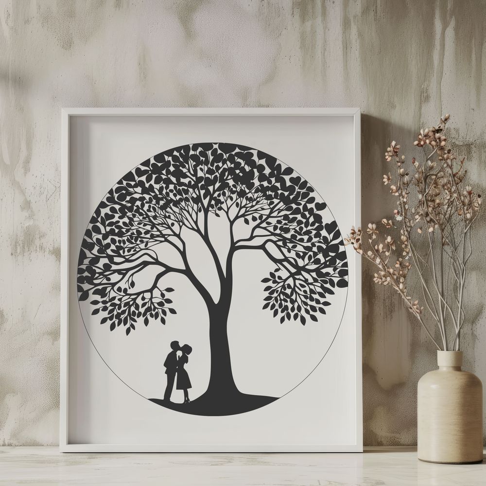Romantic Branches SVG Clip Art A stylized illustration of a tree with intertwined lovers embracing in its branches.